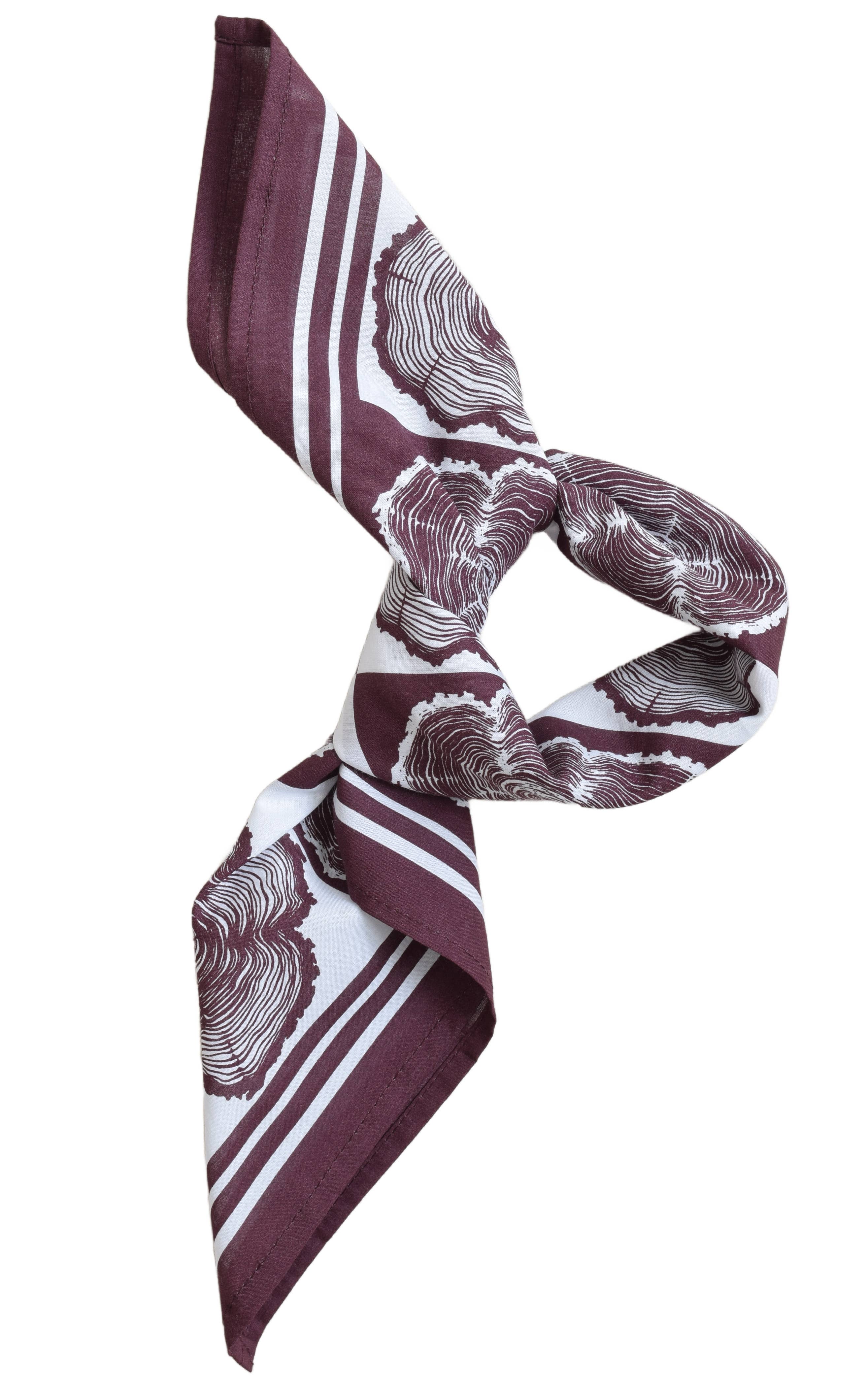 Tree Ring Bandana - 100% Cotton - Burgundy - Hand-printed