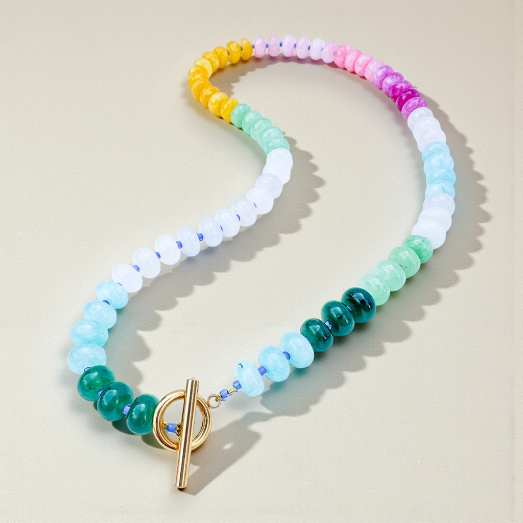 Bold Gemstone Beaded Necklace  Rainbow Quartz