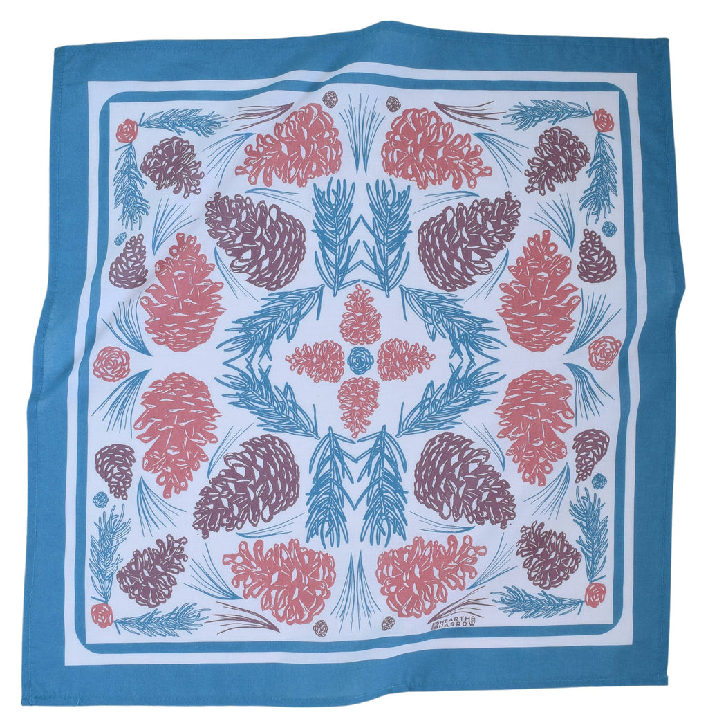 Pine Cone Bandana - 100% Cotton - Woodland - Blue/Green