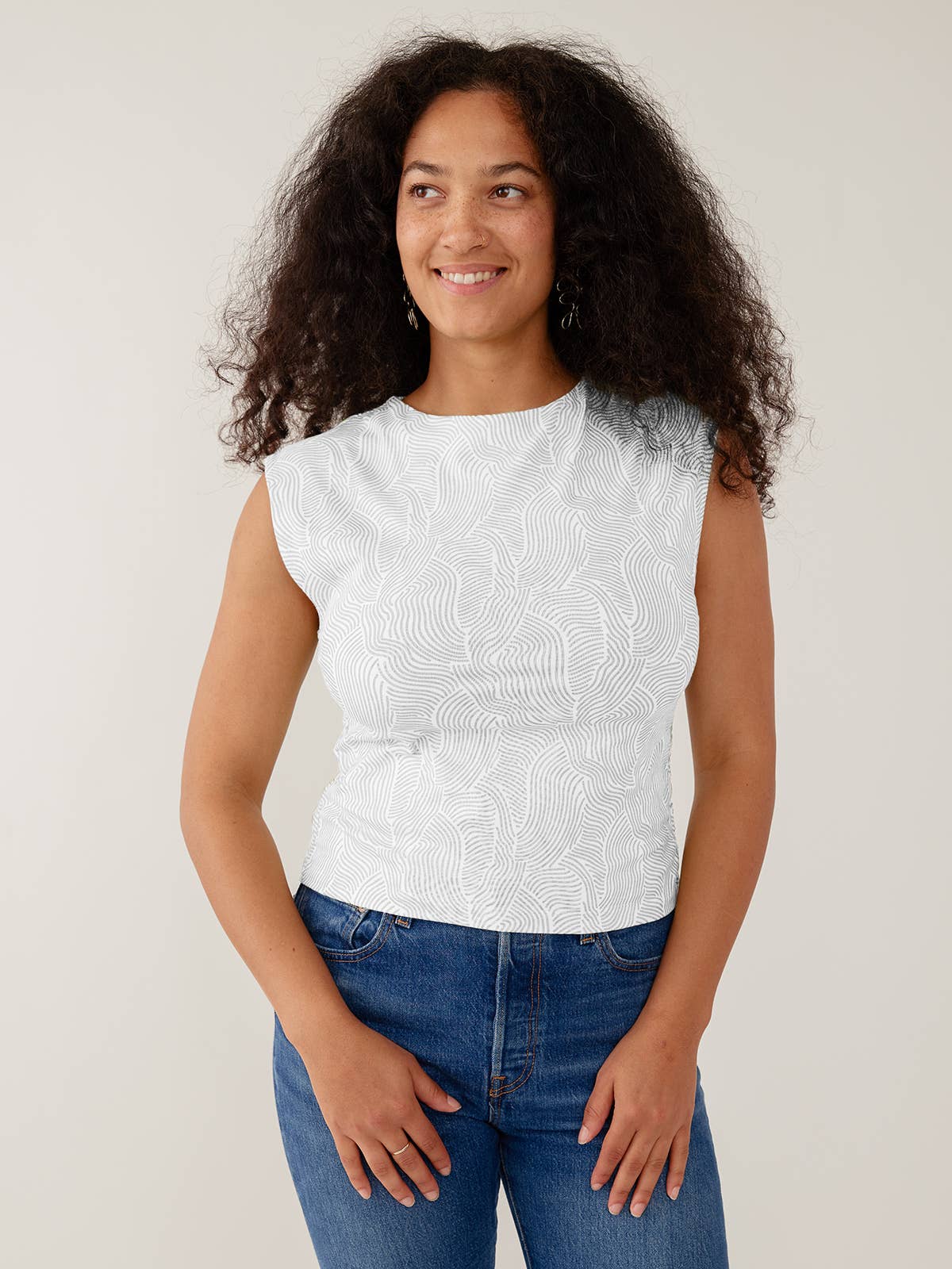 Ruched Top White Waves Jersey