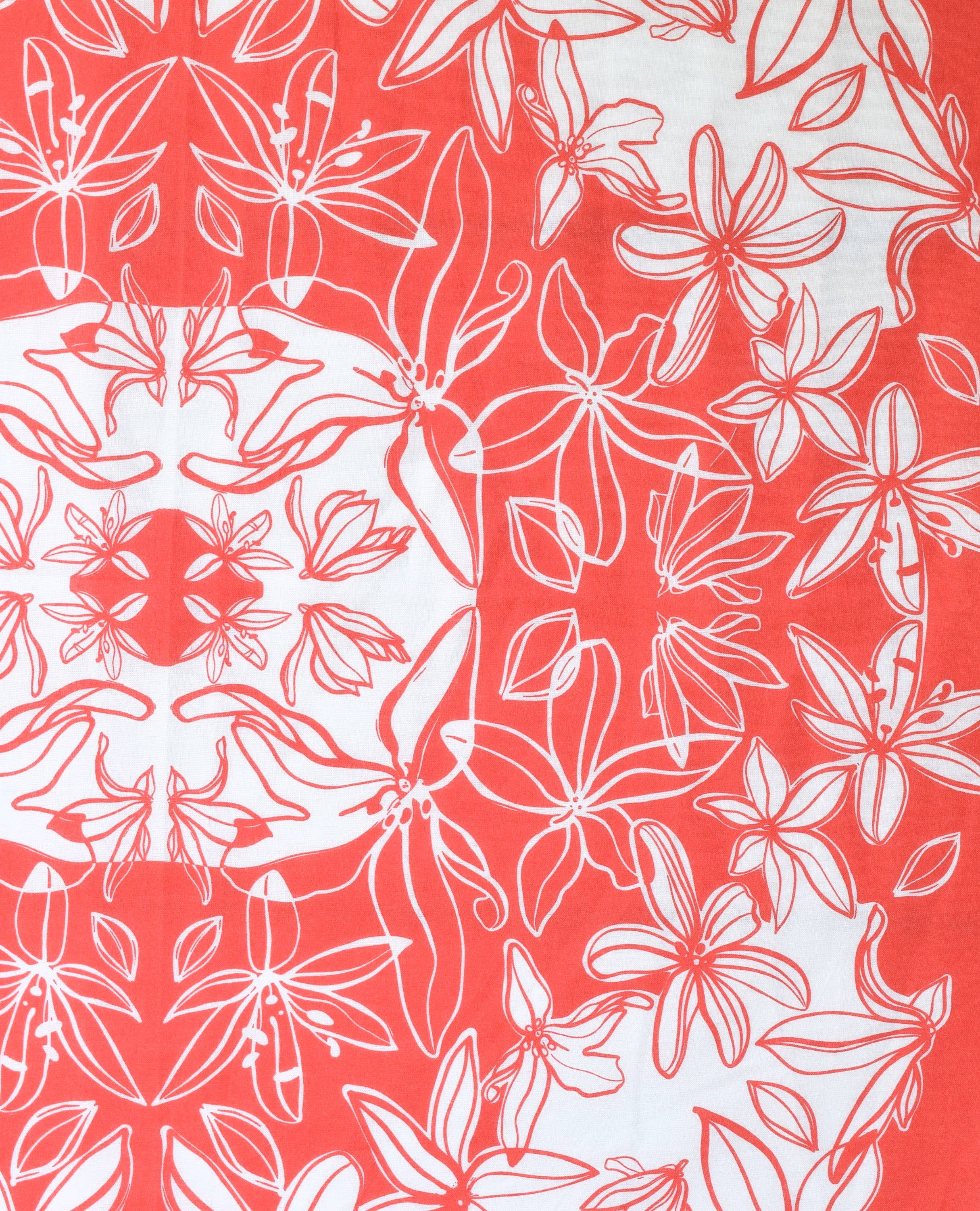 Flower Bloom Bandana - 100% Cotton - Hand Printed - Red