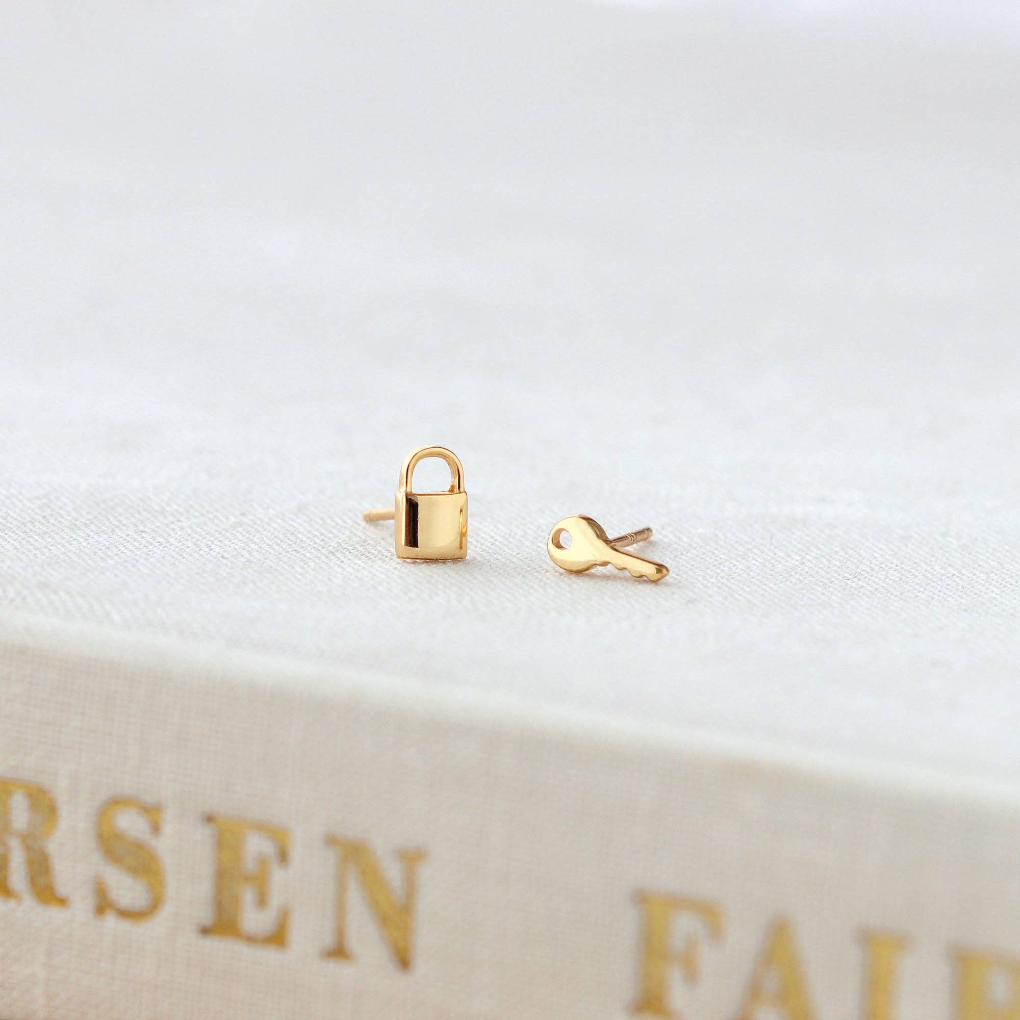 Lock & Key Stud Earrings: 18K Gold Vermeil