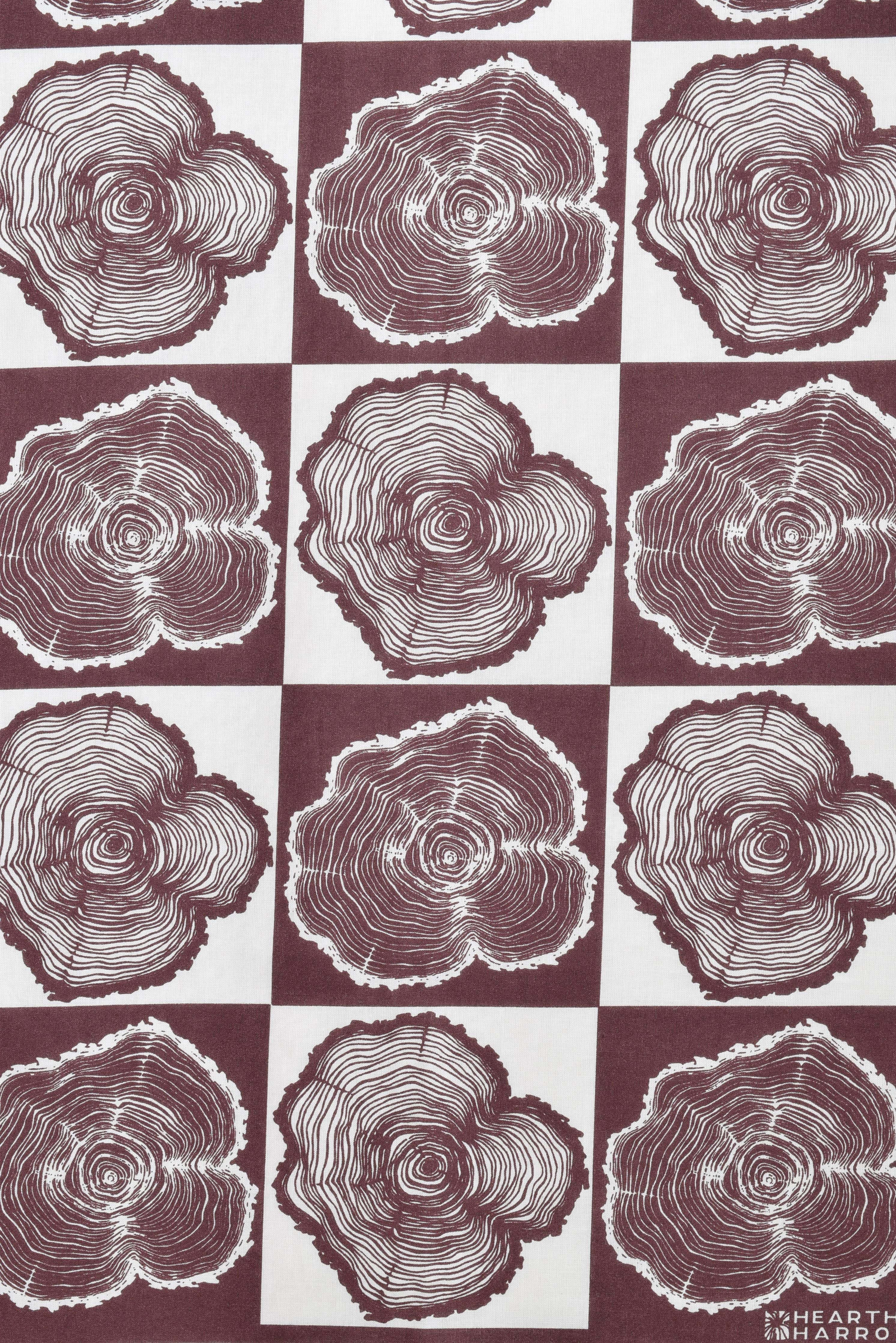 Tree Ring Bandana - 100% Cotton - Burgundy - Hand-printed