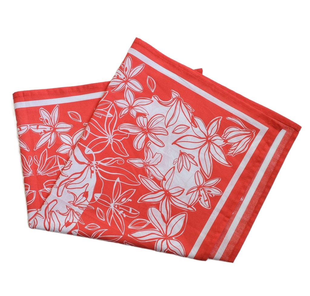 Flower Bloom Bandana - 100% Cotton - Hand Printed - Red