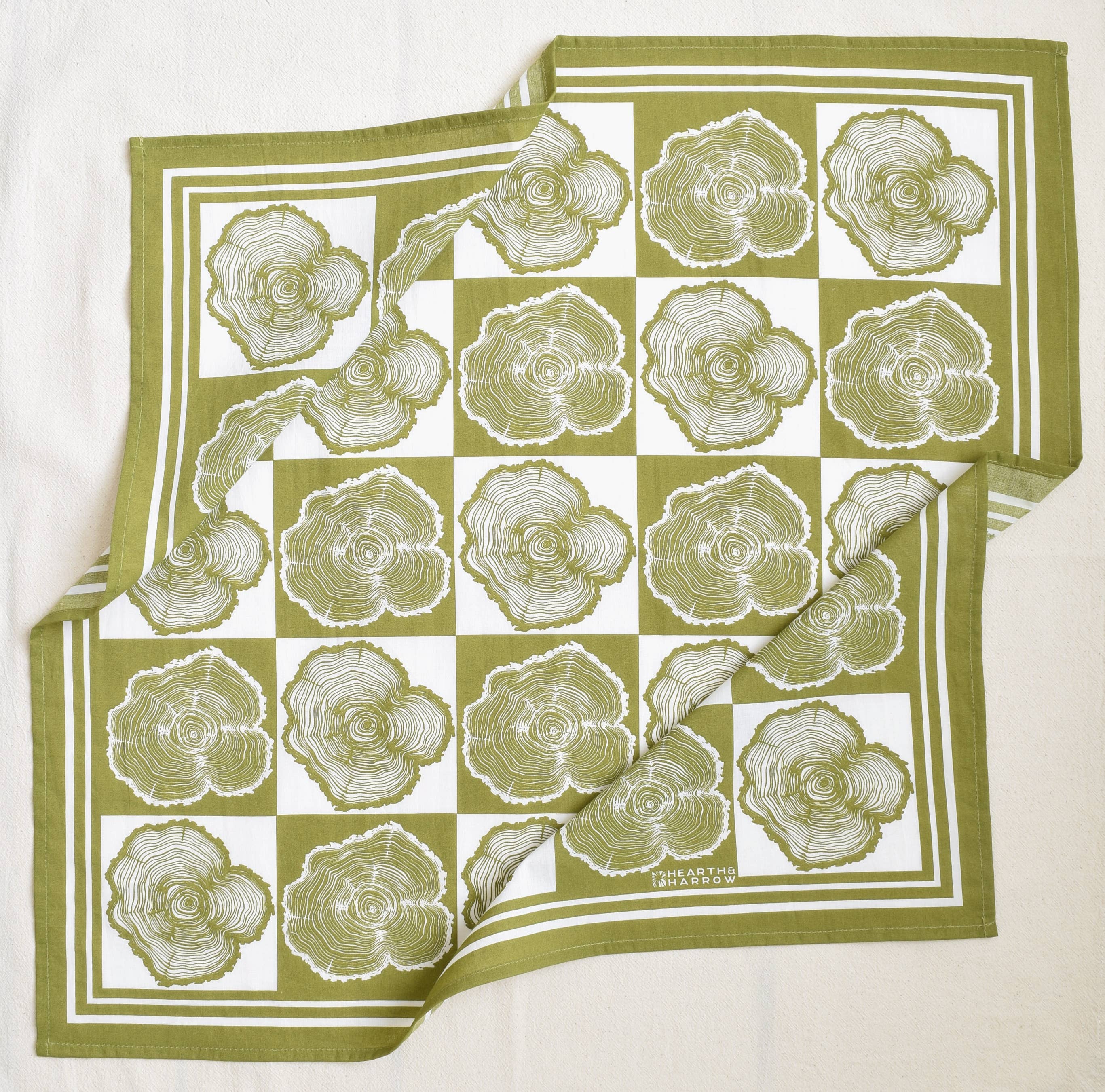Tree Ring Bandana - 100% Cotton - Olive Green Print