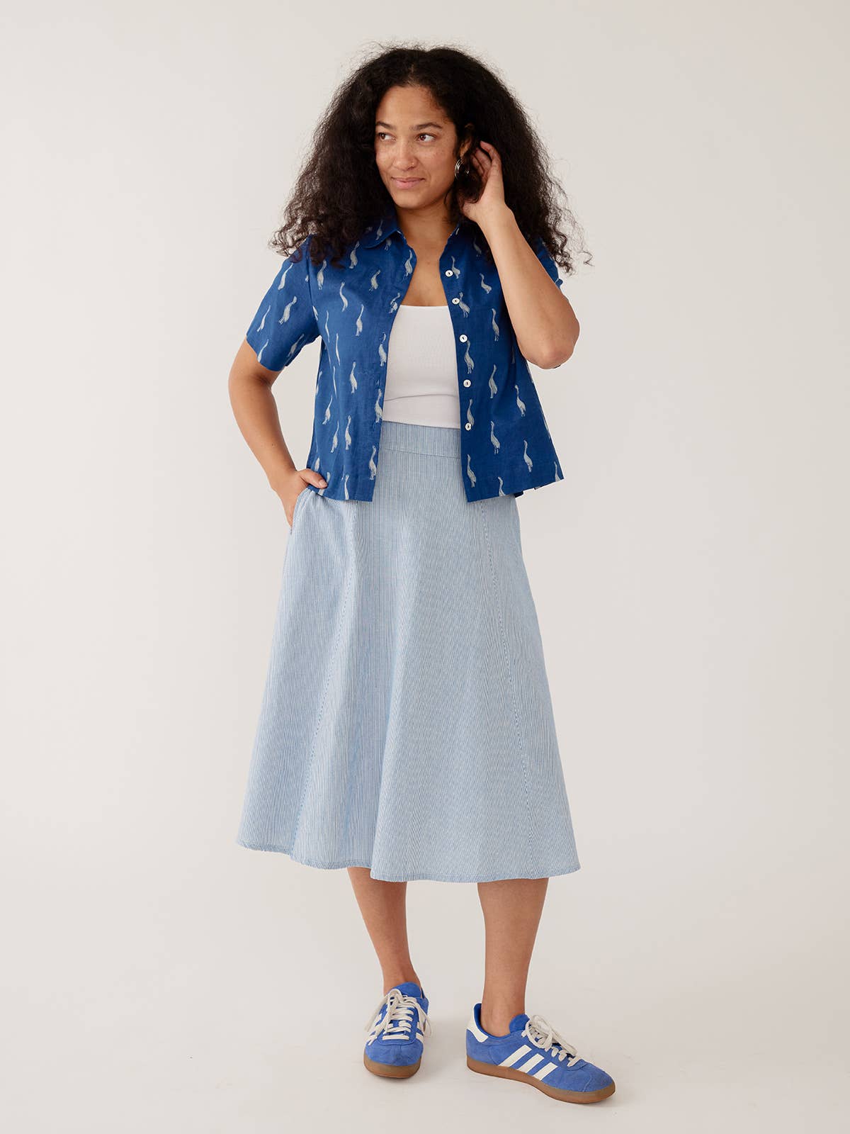Emma Skirt Blue Stripe Linen Cotton