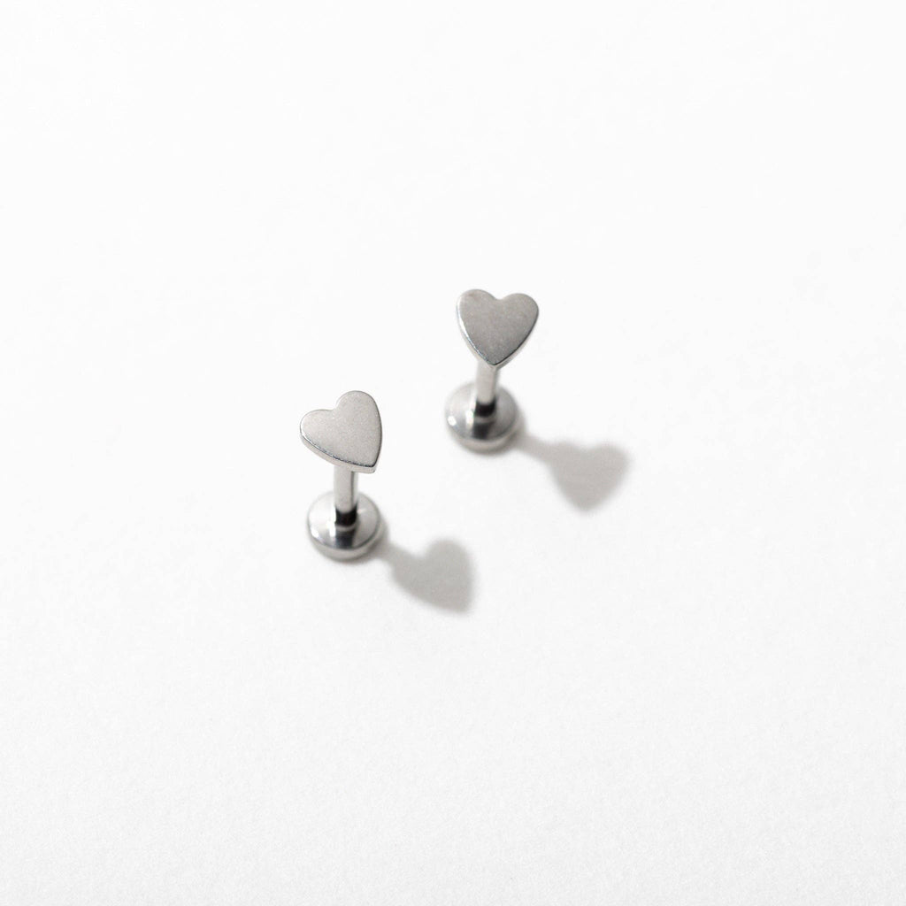 14k Gold PVD or Titanium Heart Flat Back Stud Earrings - Pair