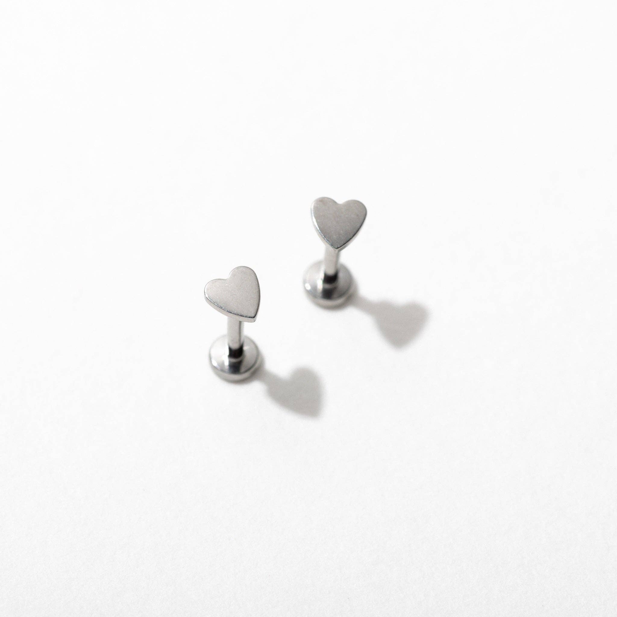 14k Gold PVD or Titanium Heart Flat Back Stud Earrings - Pair