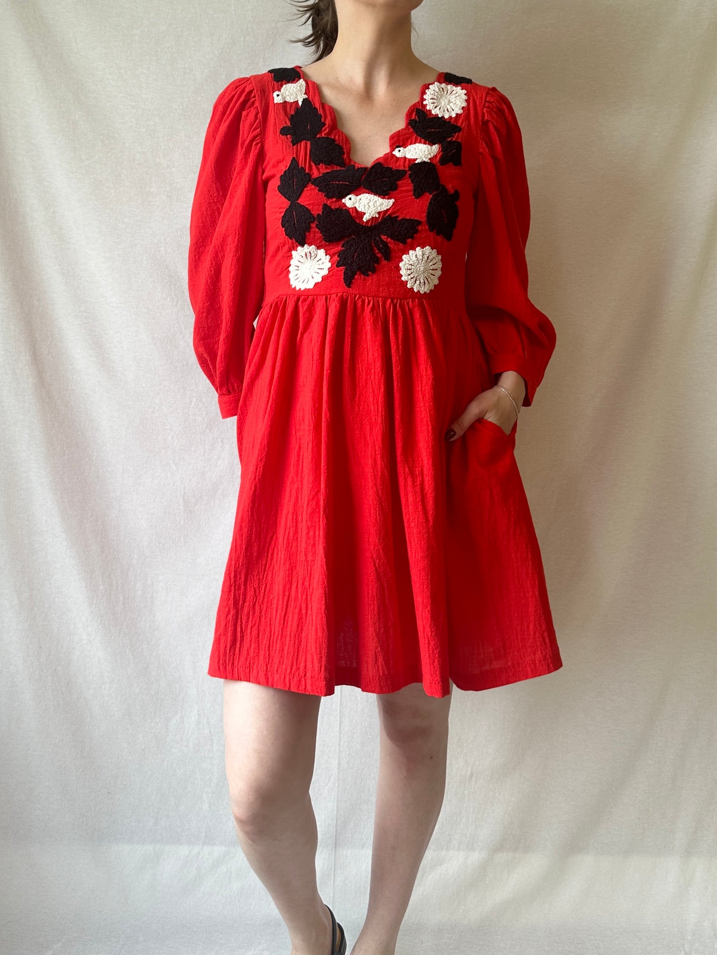 Tana Embroidered Dress | Red