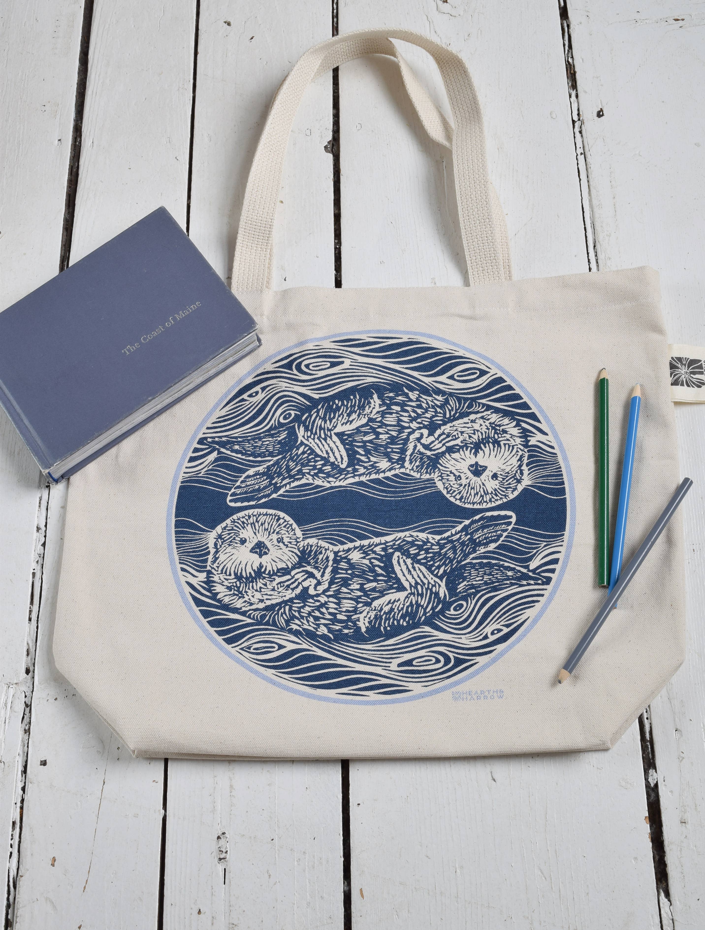 Otter Tote Bag - 100% Cotton - Market and Beach Bag  - Blue
