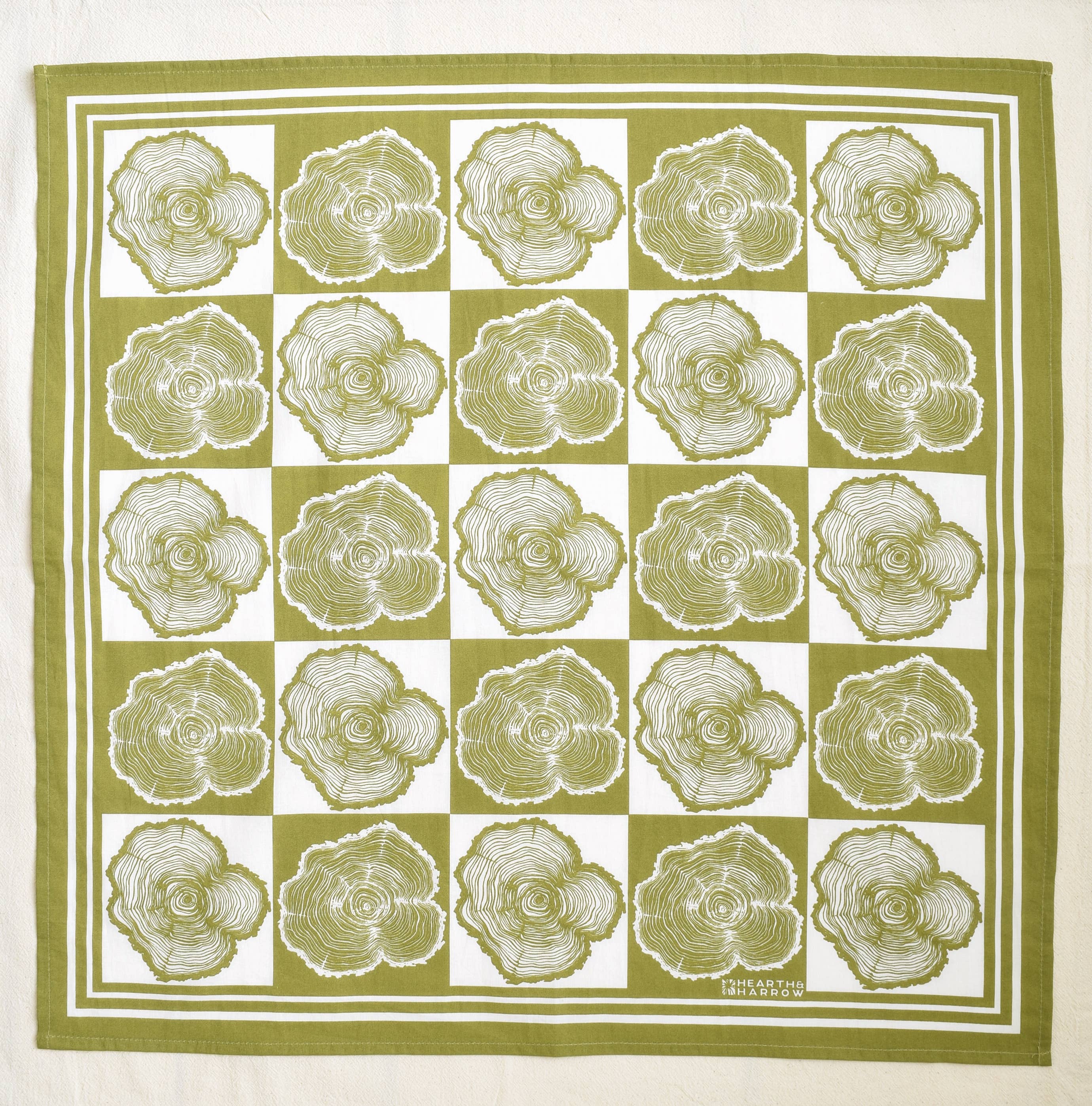 Tree Ring Bandana - 100% Cotton - Olive Green Print