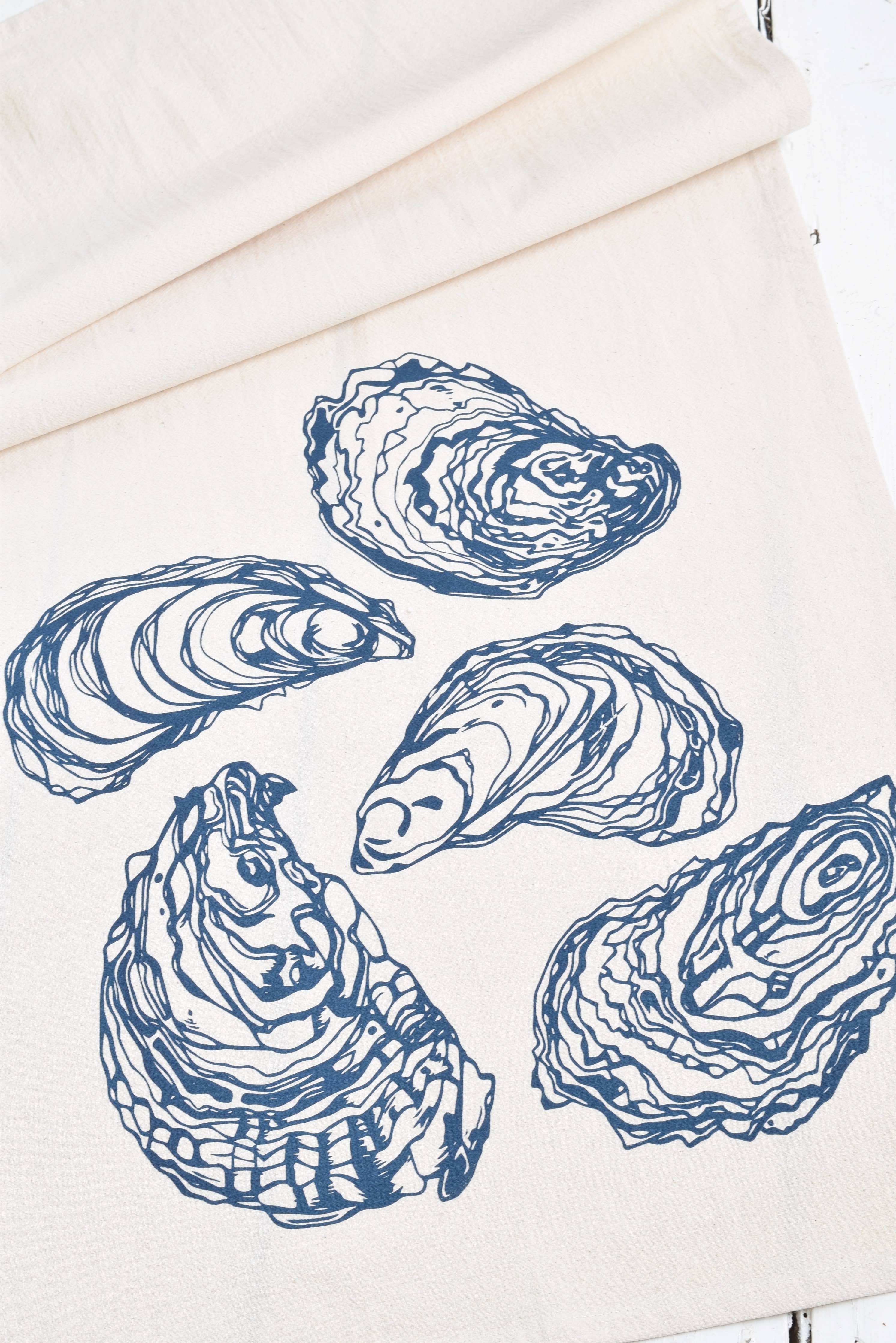 Oyster Tea Towel in Navy Blue - Organic Cotton