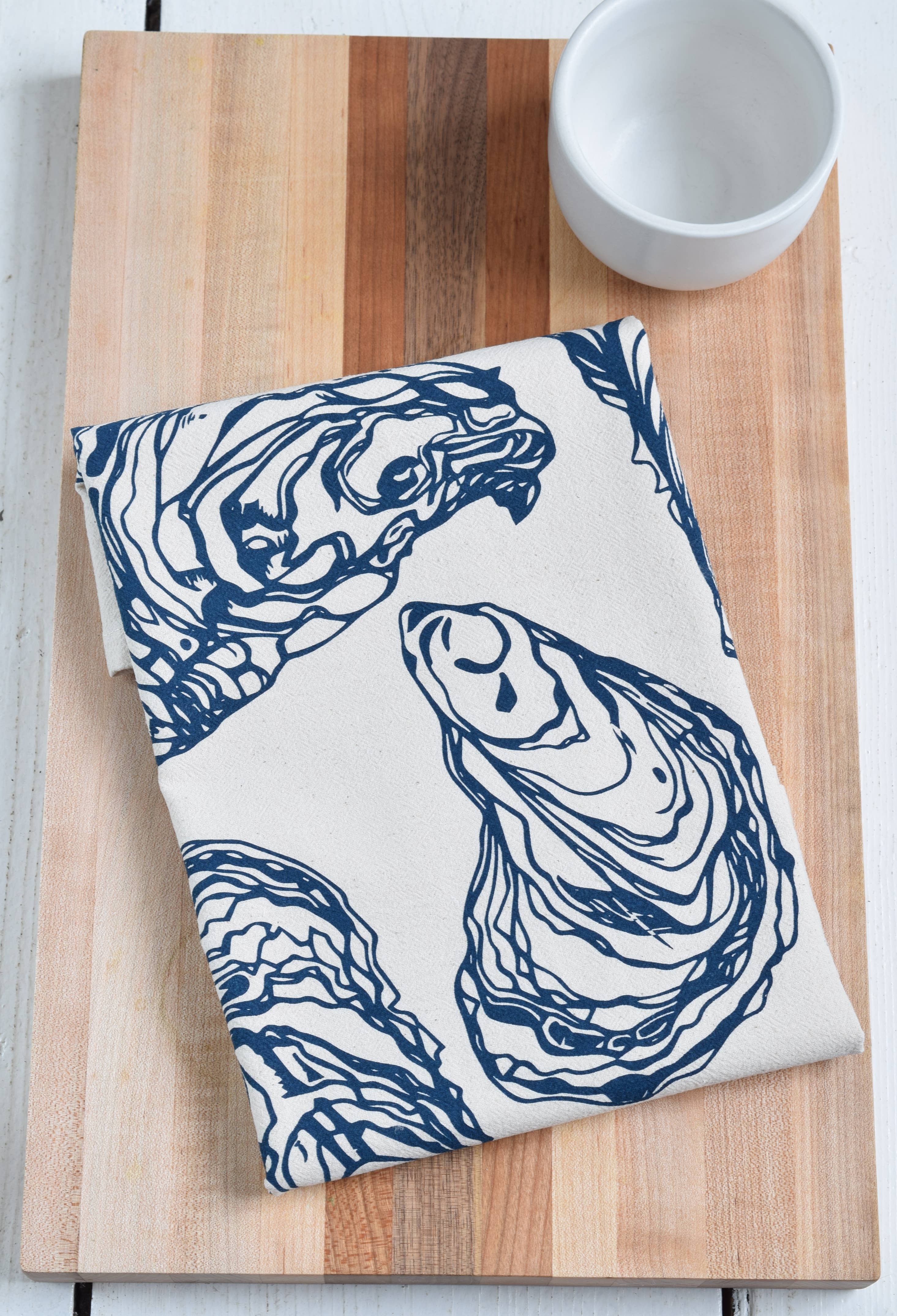 Oyster Tea Towel in Navy Blue - Organic Cotton