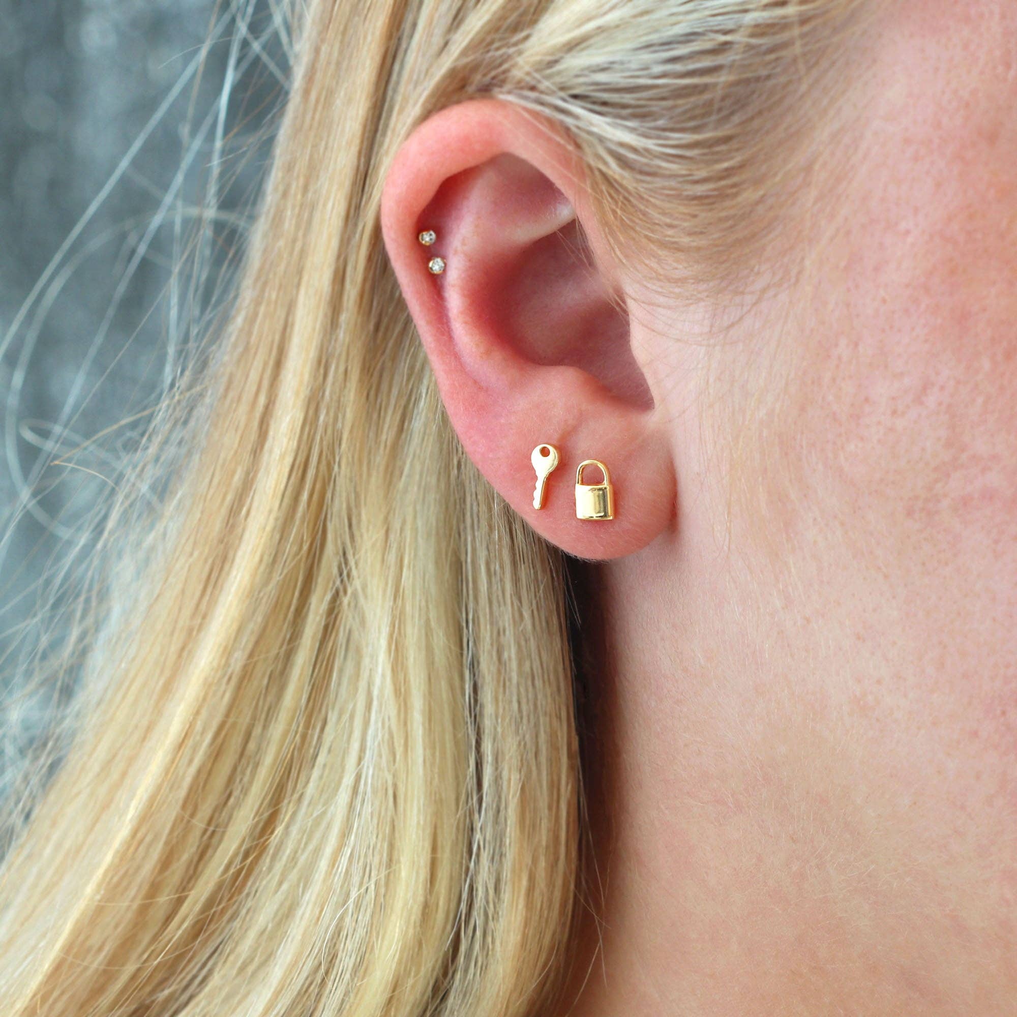 Lock & Key Stud Earrings: 18K Gold Vermeil
