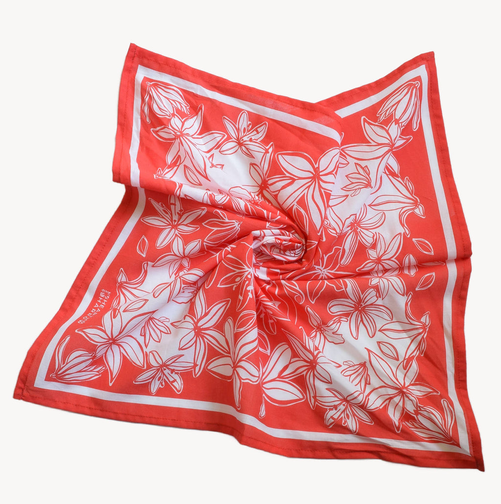 Flower Bloom Bandana - 100% Cotton - Hand Printed - Red