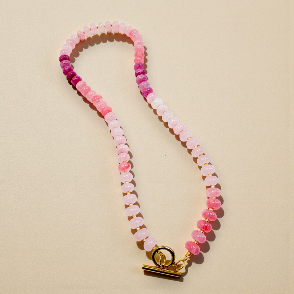 Bold Gemstone Beaded Necklace Pink Ombre