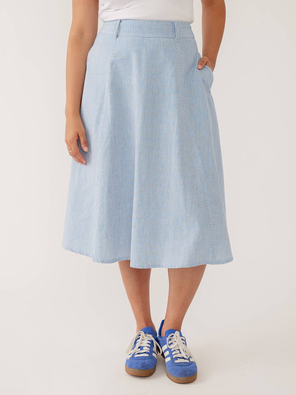 Emma Skirt Blue Stripe Linen Cotton