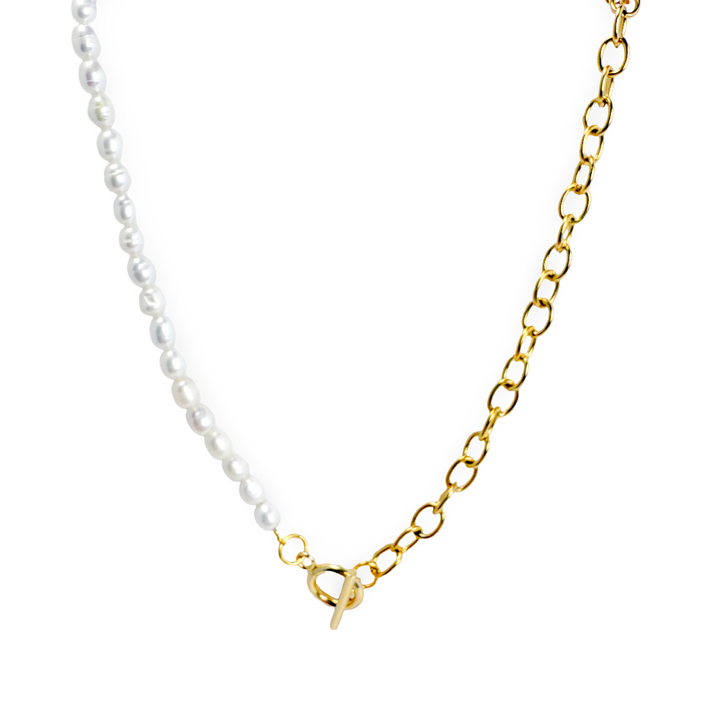 Balance Freshwater Pearl & Cable Chain Gold Necklace