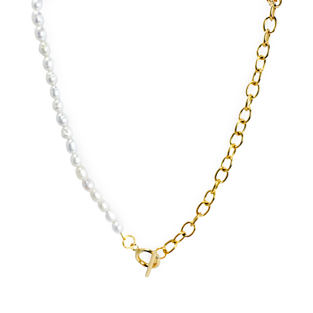 Balance Freshwater Pearl & Cable Chain Gold Necklace