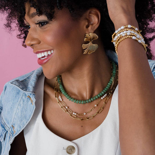 Bold Gemstone Beaded Necklace Green Jade