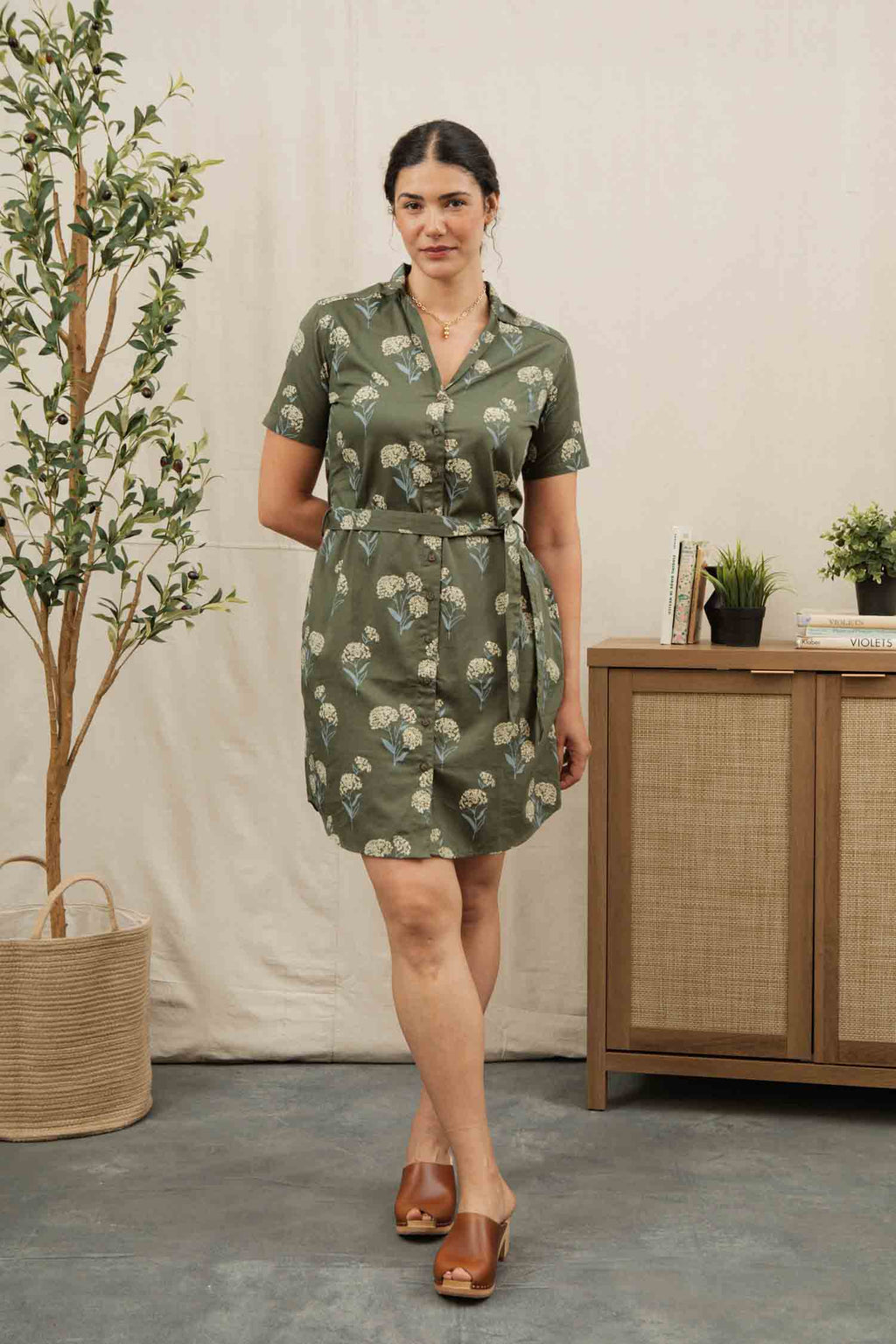 Sofia Shirt Dress / Olive Wildflower: Olive Wildflower