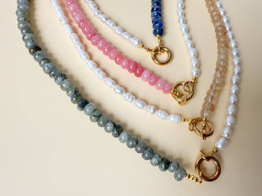 Harmony Pearl & Pink Quartz Gemstone Necklace