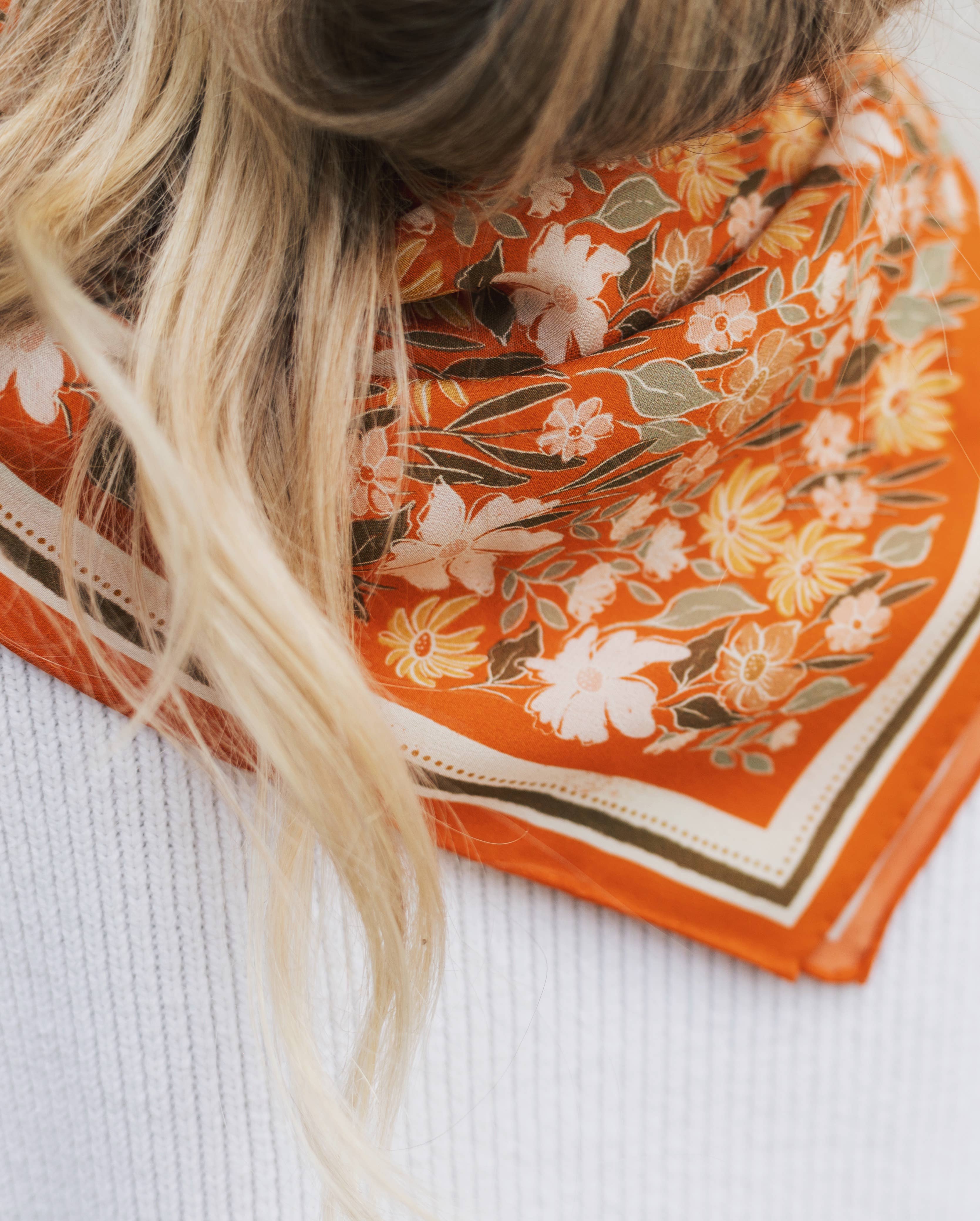 100% Silk Bandana Scarf - Botanical Garden Floral Western