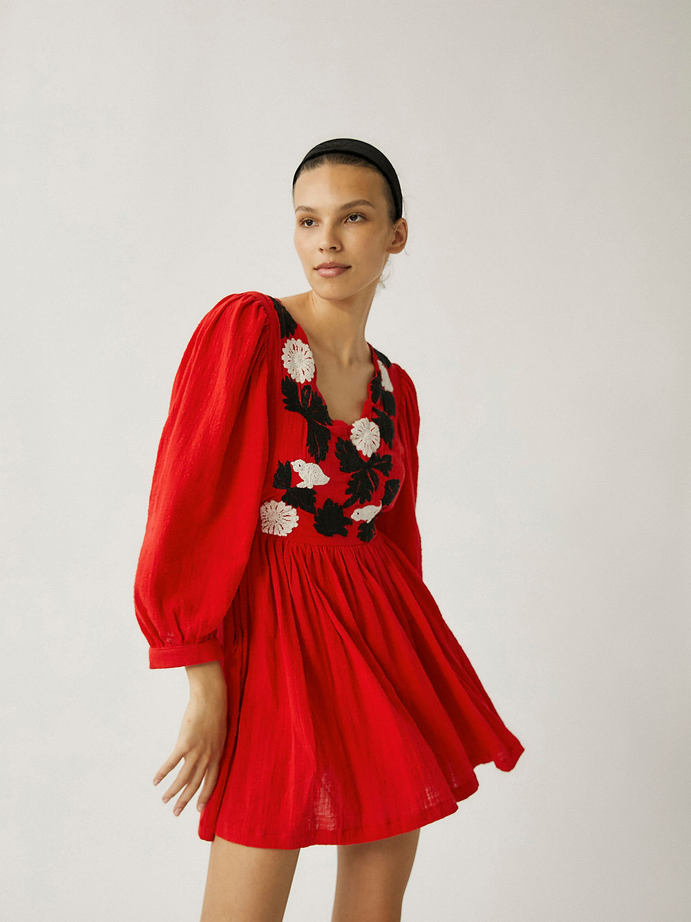 Tana Embroidered Dress | Red