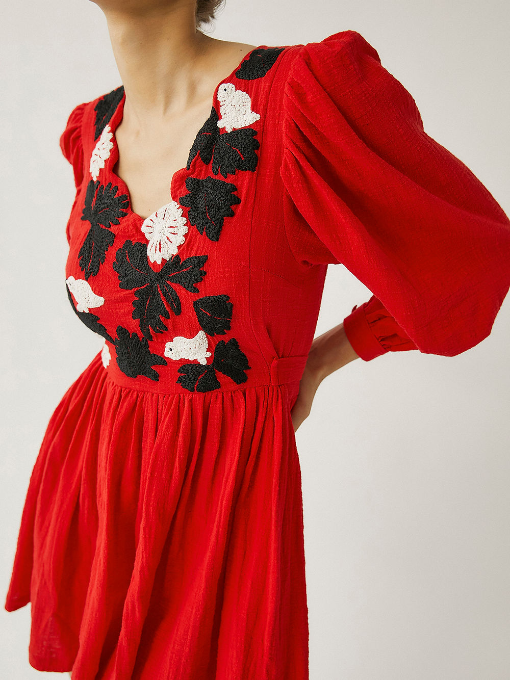 Tana Embroidered Dress | Red