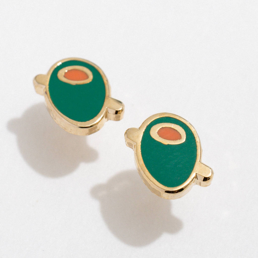 Olive Enamel Stud Earrings
