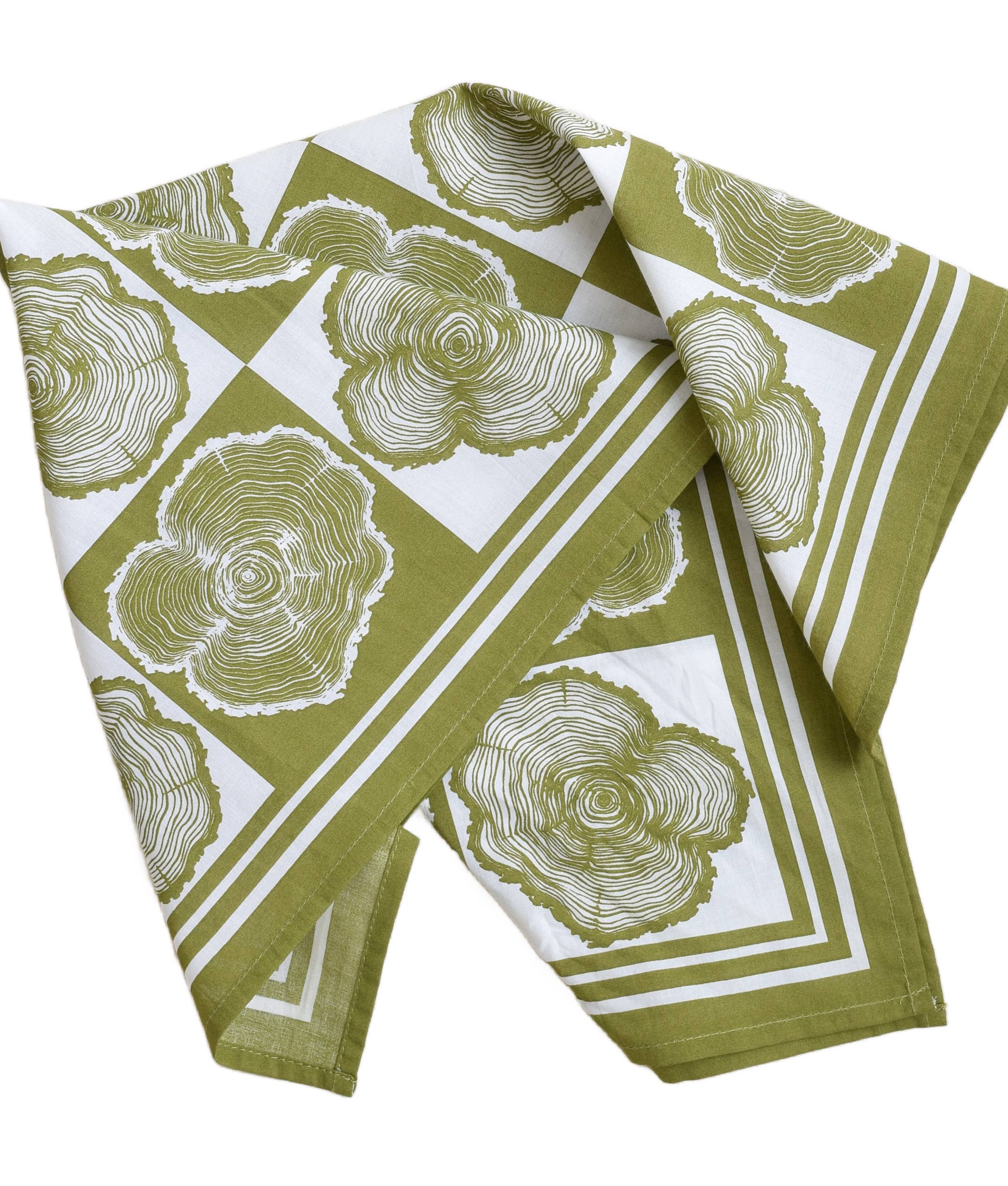 Tree Ring Bandana - 100% Cotton - Olive Green Print