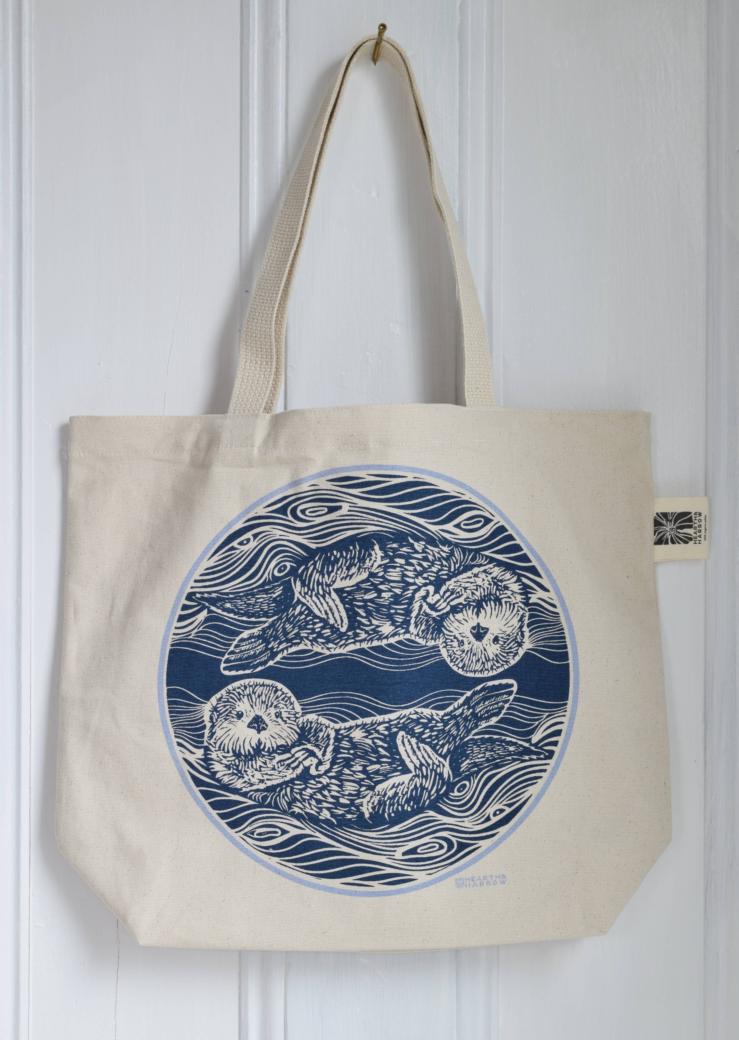 Otter Tote Bag - 100% Cotton - Market and Beach Bag  - Blue