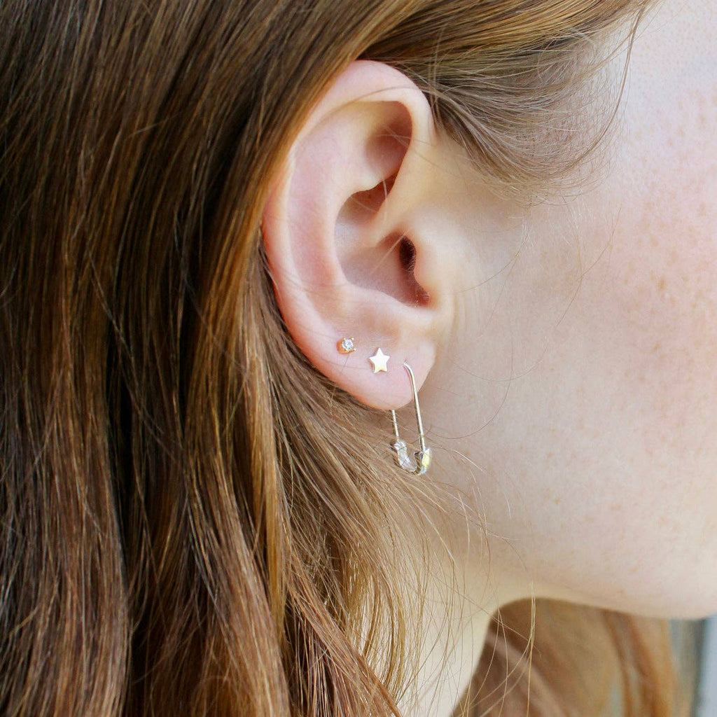 Safety Pin Hoop Earrings: 18K Gold Vermeil