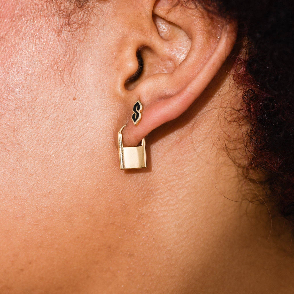 Padlock Huggie Hoops | Gold
