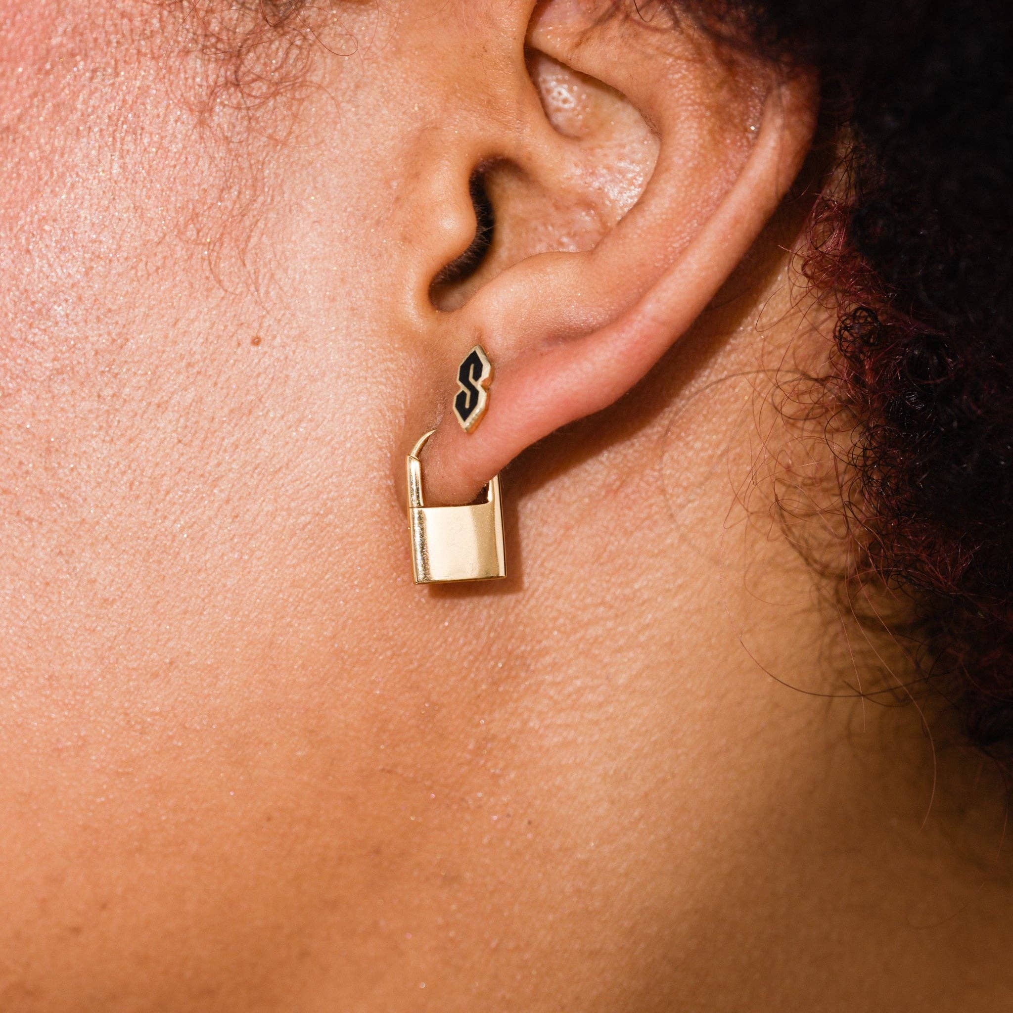 Padlock Huggie Hoops | Gold