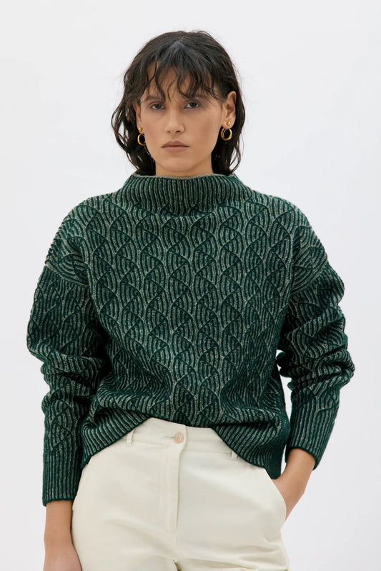 Zoya Two Tone Sweater | Dark Green
