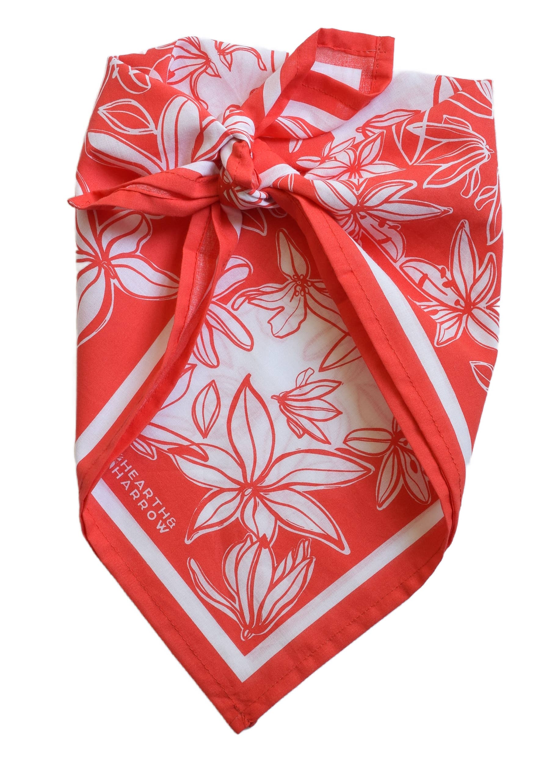Flower Bloom Bandana - 100% Cotton - Hand Printed - Red