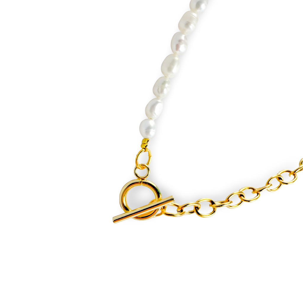 Balance Freshwater Pearl & Cable Chain Gold Necklace