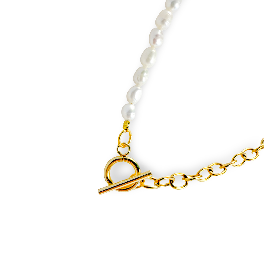 Balance Freshwater Pearl & Cable Chain Gold Necklace