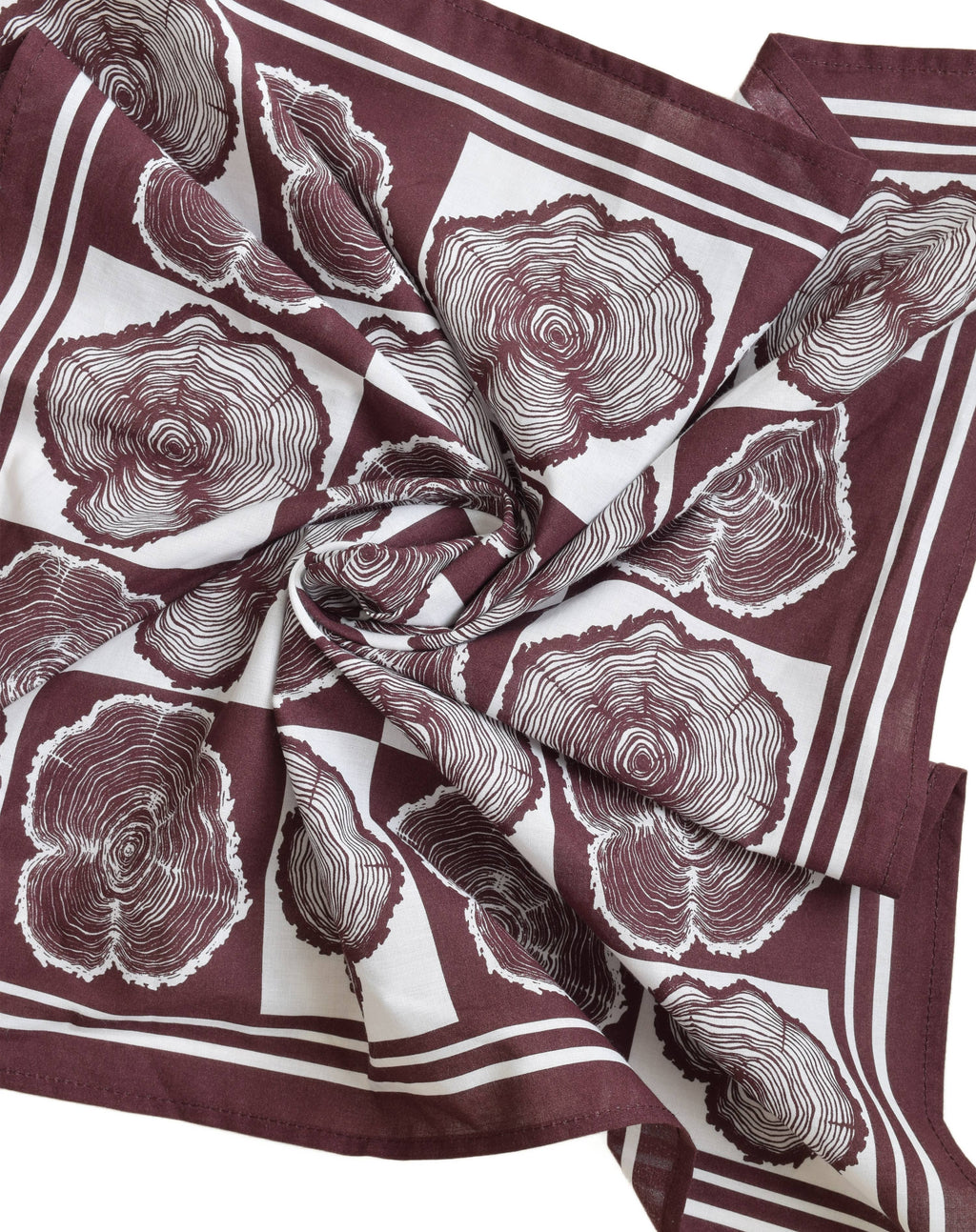 Tree Ring Bandana - 100% Cotton - Burgundy - Hand-printed