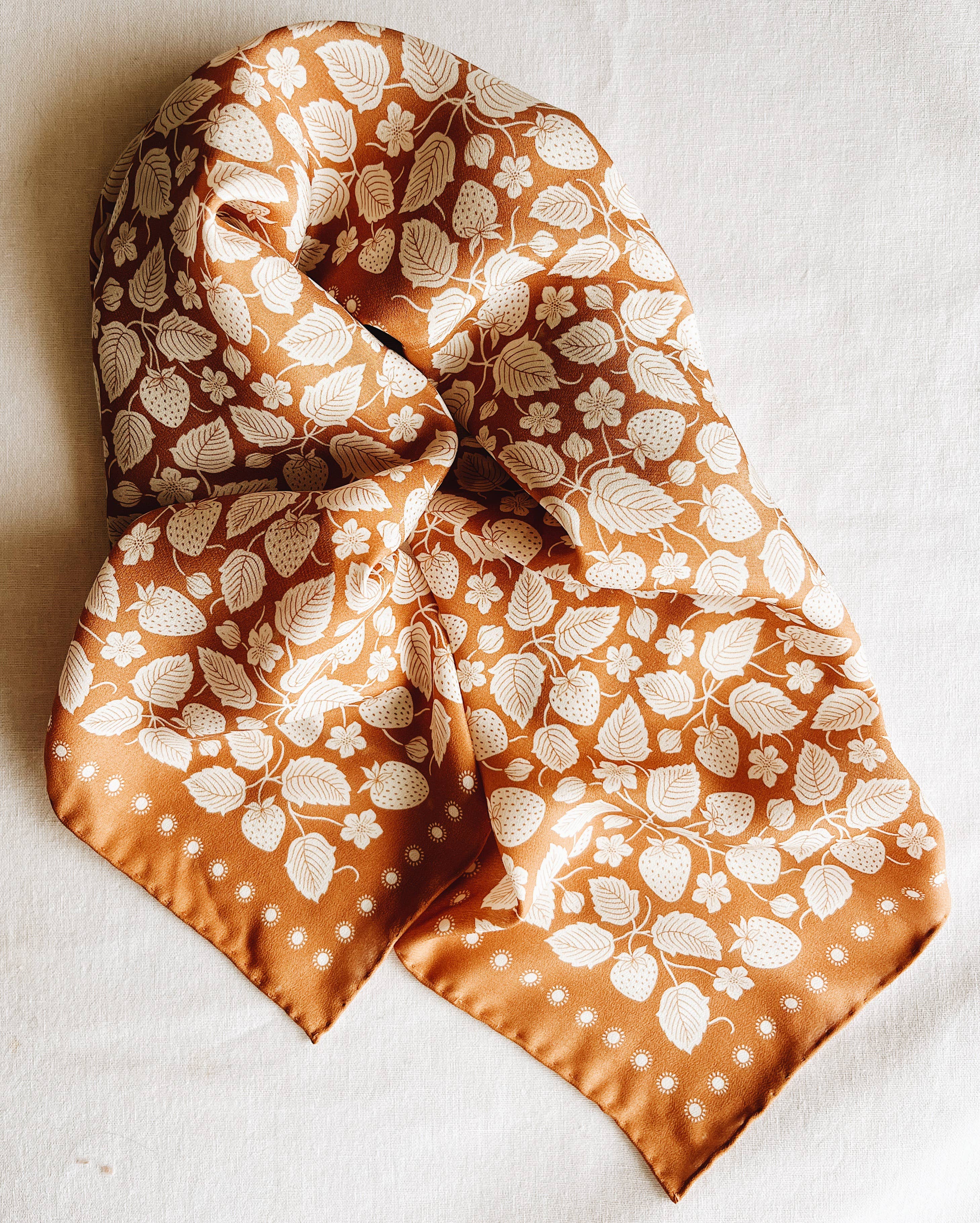 100% Silk Bandana Scarf Strawberry Patch Western Style