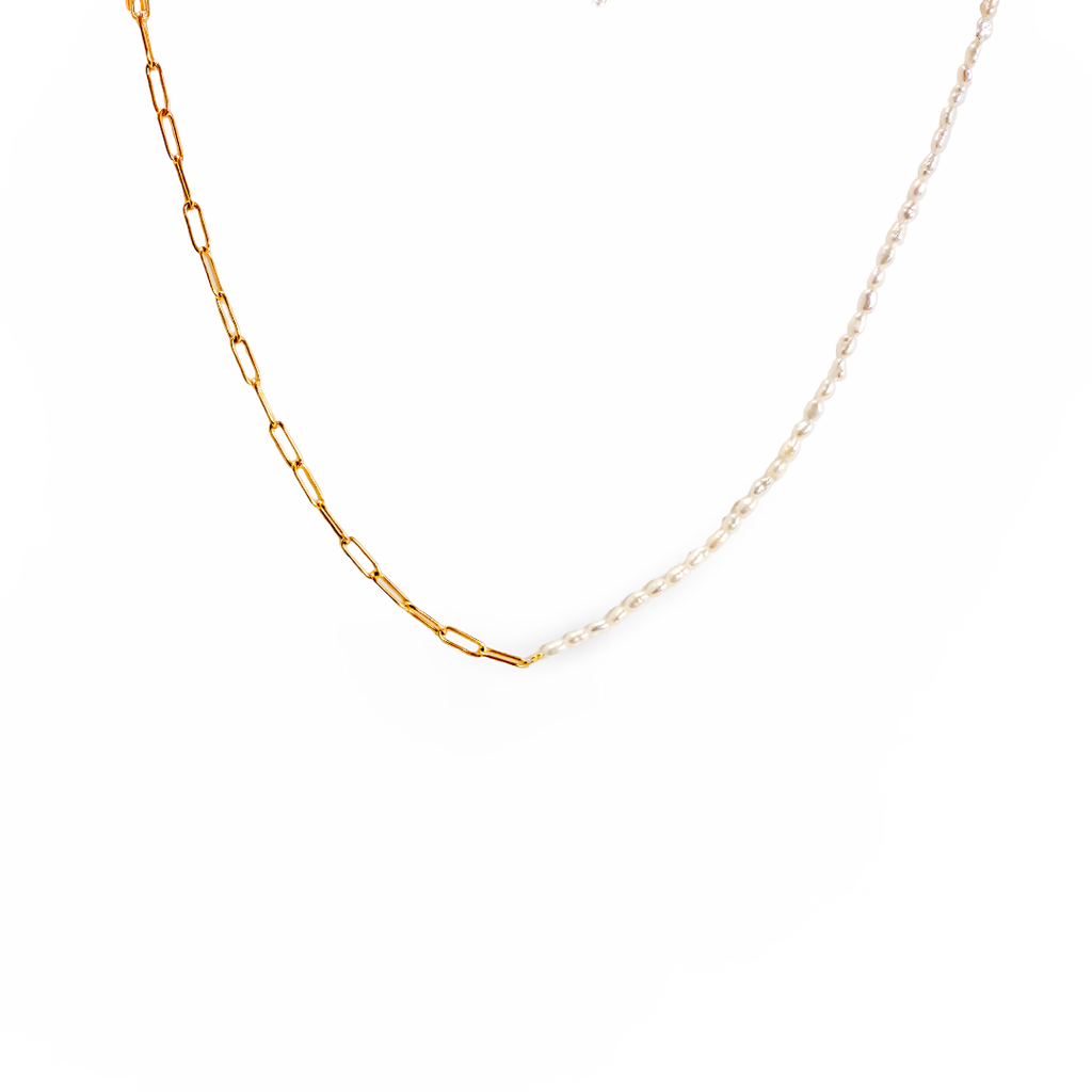 Whisper Freshwater Tiny Pearl & Paperclip Chain Gold Necklace