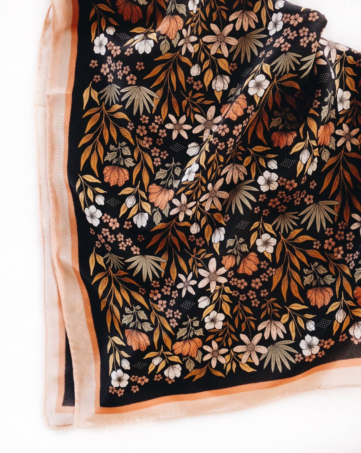 100% Silk Bandana Scarf -Midnight Garden Floral Western Wear