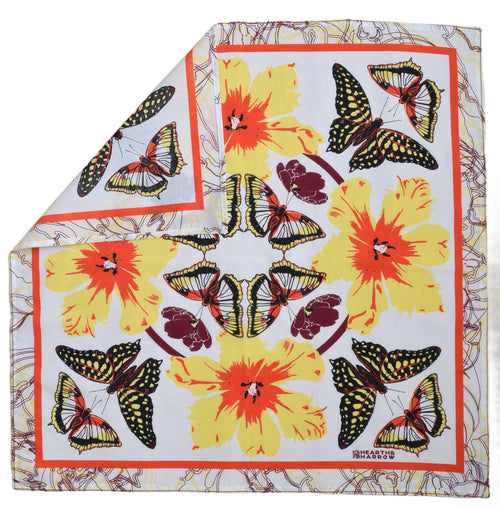 Butterfly Bandana - White - 100% Cotton - Pollinator Print - Floral