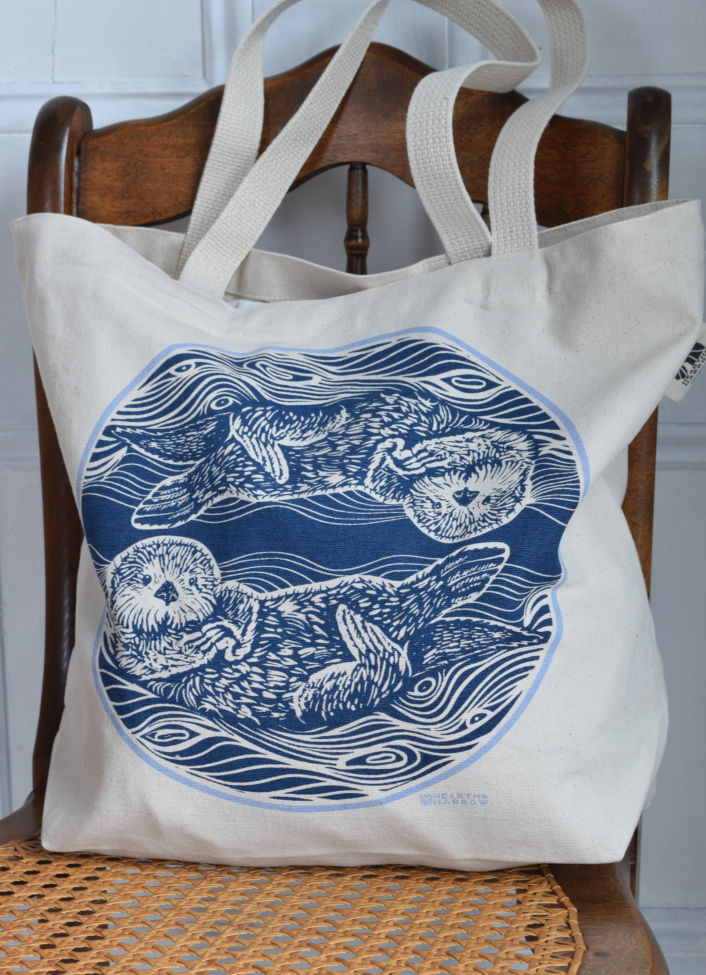 Otter Tote Bag - 100% Cotton - Market and Beach Bag  - Blue