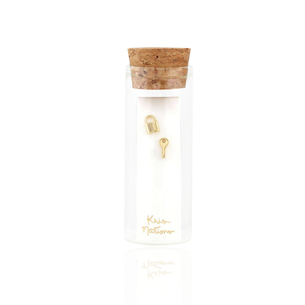 Lock & Key Stud Earrings: 18K Gold Vermeil