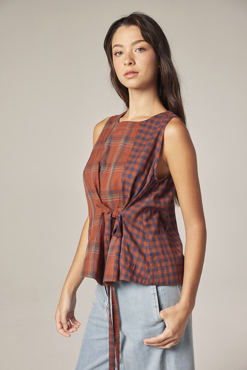 Contrast Panel Top | Brown Plaid