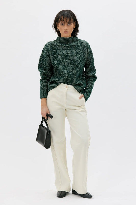 Zoya Two Tone Sweater | Dark Green