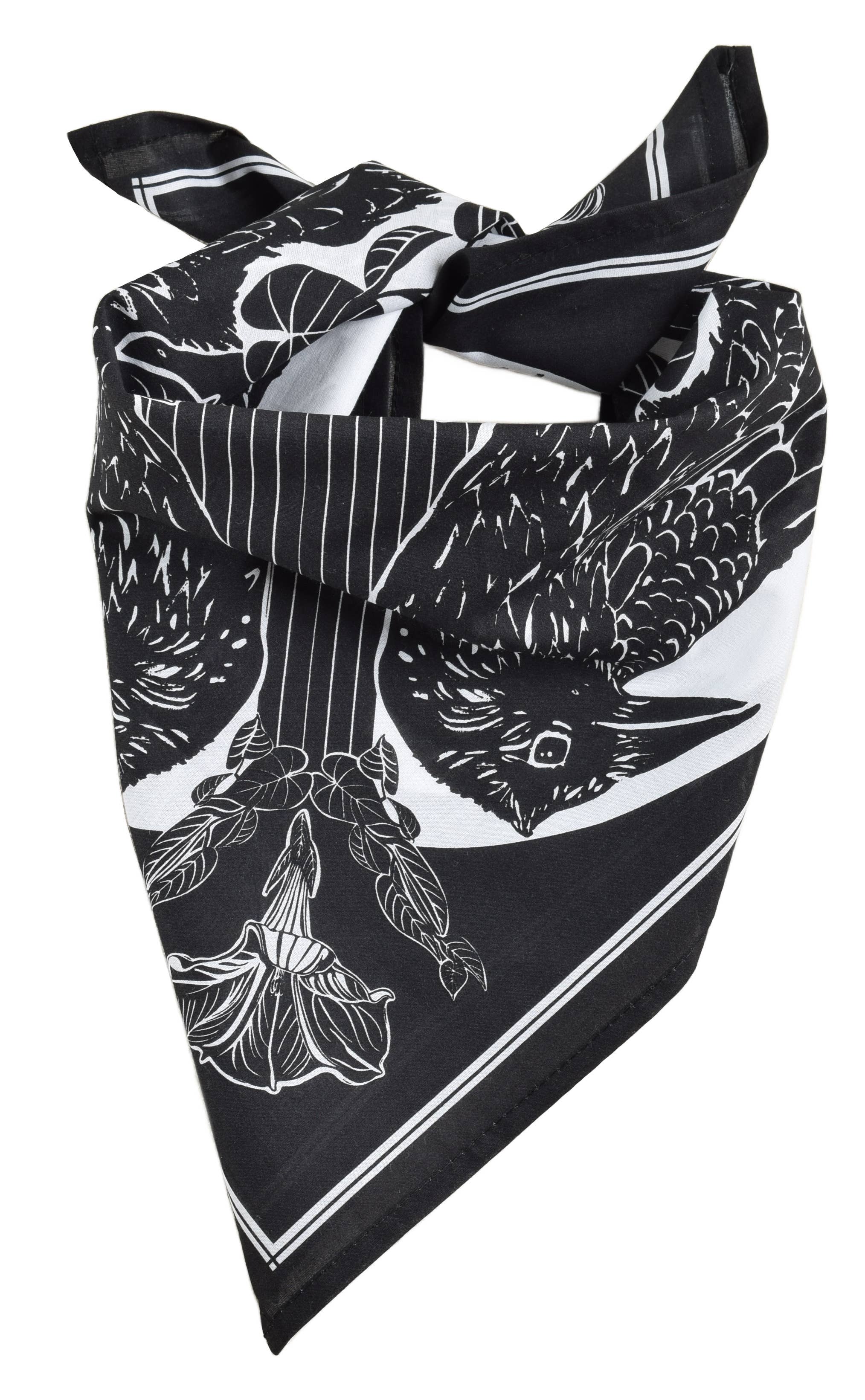 Crow Bandana - Dark Black - 100% Cotton - Bird Print Hanky