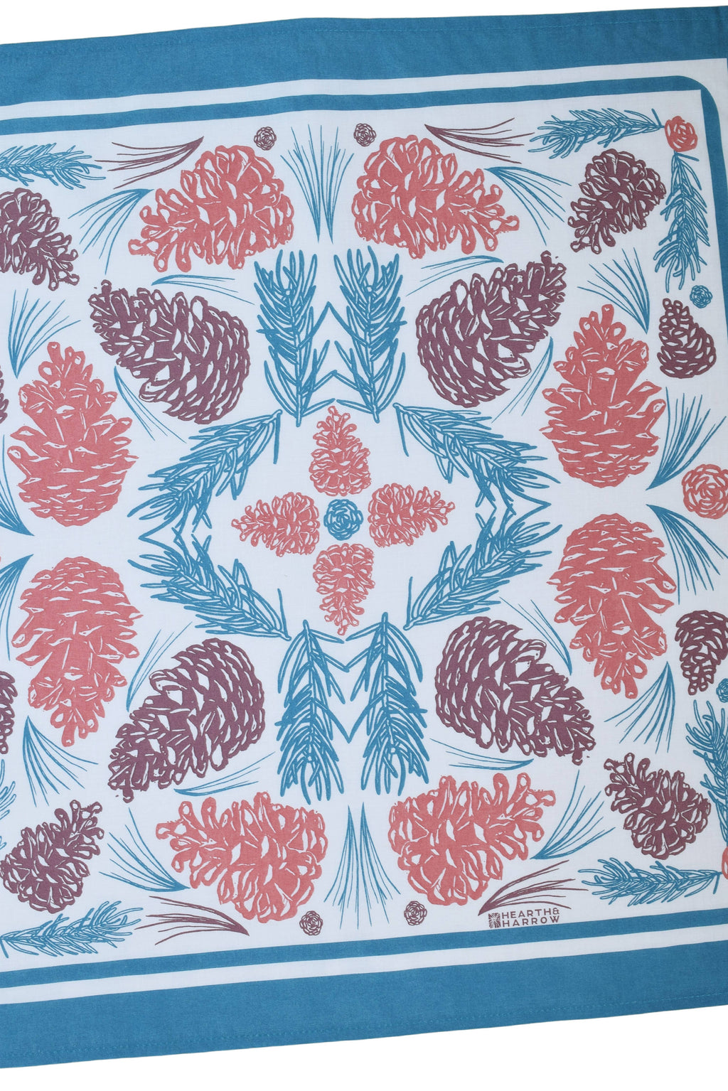 Pine Cone Bandana - 100% Cotton - Woodland - Blue/Green